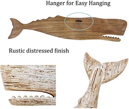 K KILIPES Wooden Whale Wall Hanging Nautical Decor