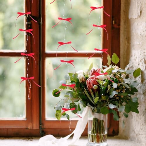 LOGOFUN Bow Bead String Curtain with Tassels Red