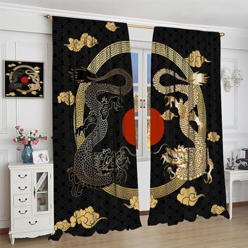 Asian Dragon Window Curtains Blackout 42x63in
