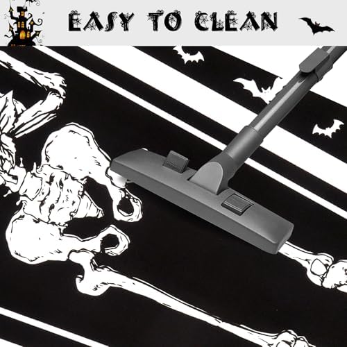 Halloween Coffin Skeleton Bat Runner Rug - Black Non-Slip Washable