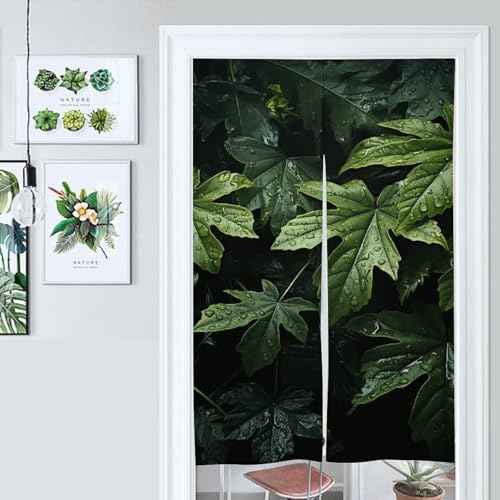 Green Leaves Pattern Door Cover Curtain 57x17 Inches