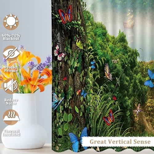 Renaiss 42x63 Inch Jungle Butterfly Curtains 2 Panels