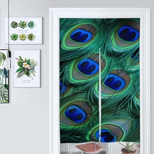 Green Peacock Feather Door Curtain Panel 17x57 Inch