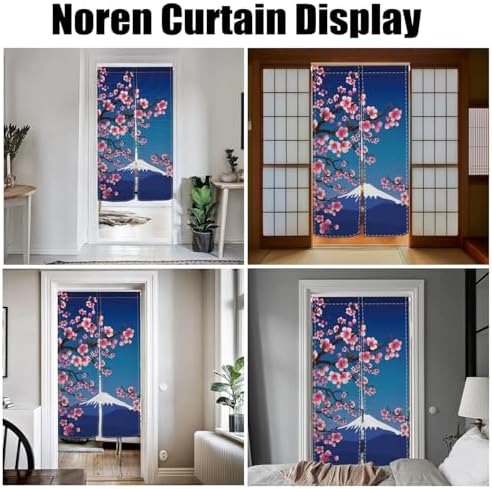 Japanese Door Curtain Noren with Cherry Sakura and Mount Fuji Design