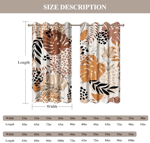 Baocicco Tropical Leaf Curtains 2 Panel Set 63 Inch Long for Bedroom