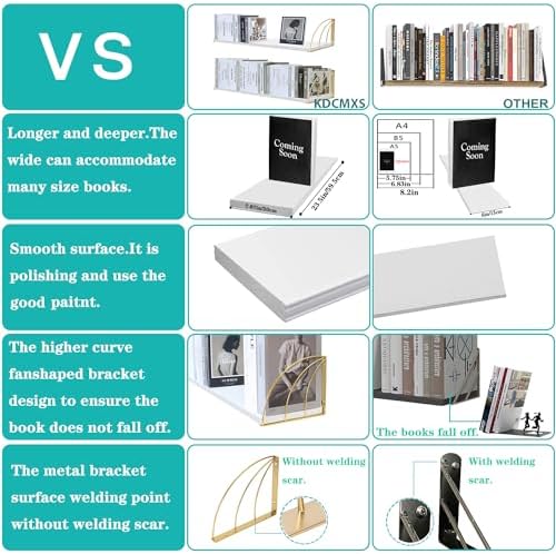 White Gold Floating Bookshelf Set of 2