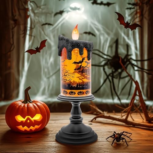 Halloween Snow Globe LED Candle with Timer Glitter