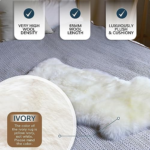 WaySoft New Zealand Sheepskin Area Rug - Ivory 2ft x 3ft