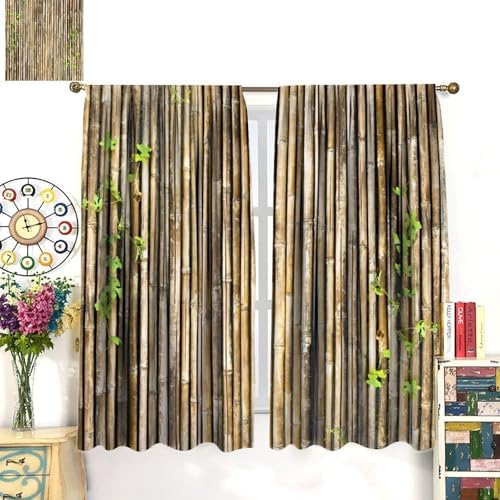 YSWOW Bamboo Blackout Curtains 2 Panels 42x45 Inch