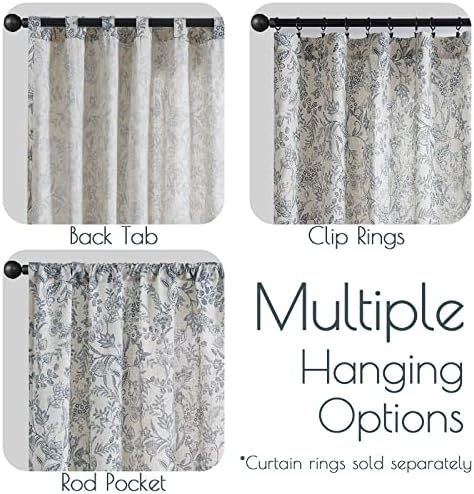 Lazzzy Linen Curtains Farmhouse Blue Floral Print 2 Panels Set