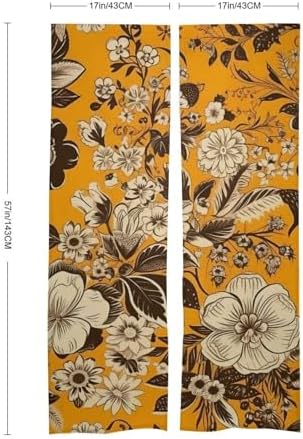 Japanese Noren Flowers Door Curtain with Yellow Background