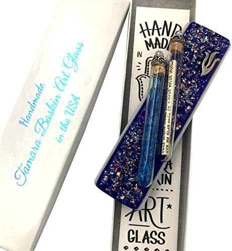 Tamara Baskin Art Glass Sparkling Wedding Mezuzah Blue