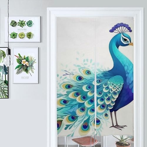 Cartoon Blue Peacock Door Curtain Panel 17x57 Inch Split Door Divider