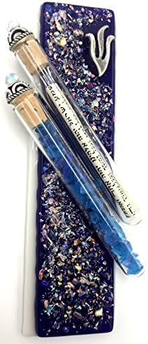 Tamara Baskin Art Glass Sparkling Wedding Mezuzah Blue