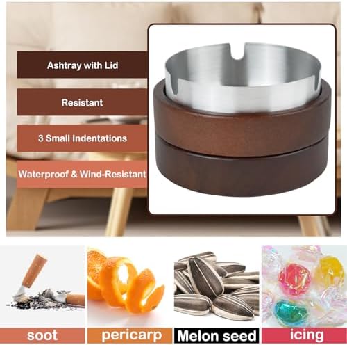 Zoyiancy 2 Pair Wooden Ashtrays with Lid for Cigarettes