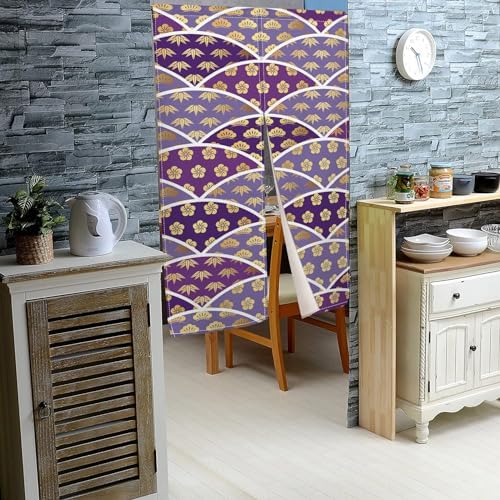 Long Japanese Noren Curtain 34x60 with Flower Design