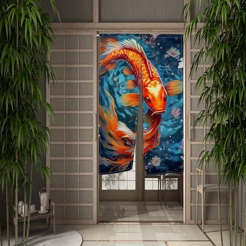 Golden Koi Noren Door Curtain for Kitchen and Bathroom