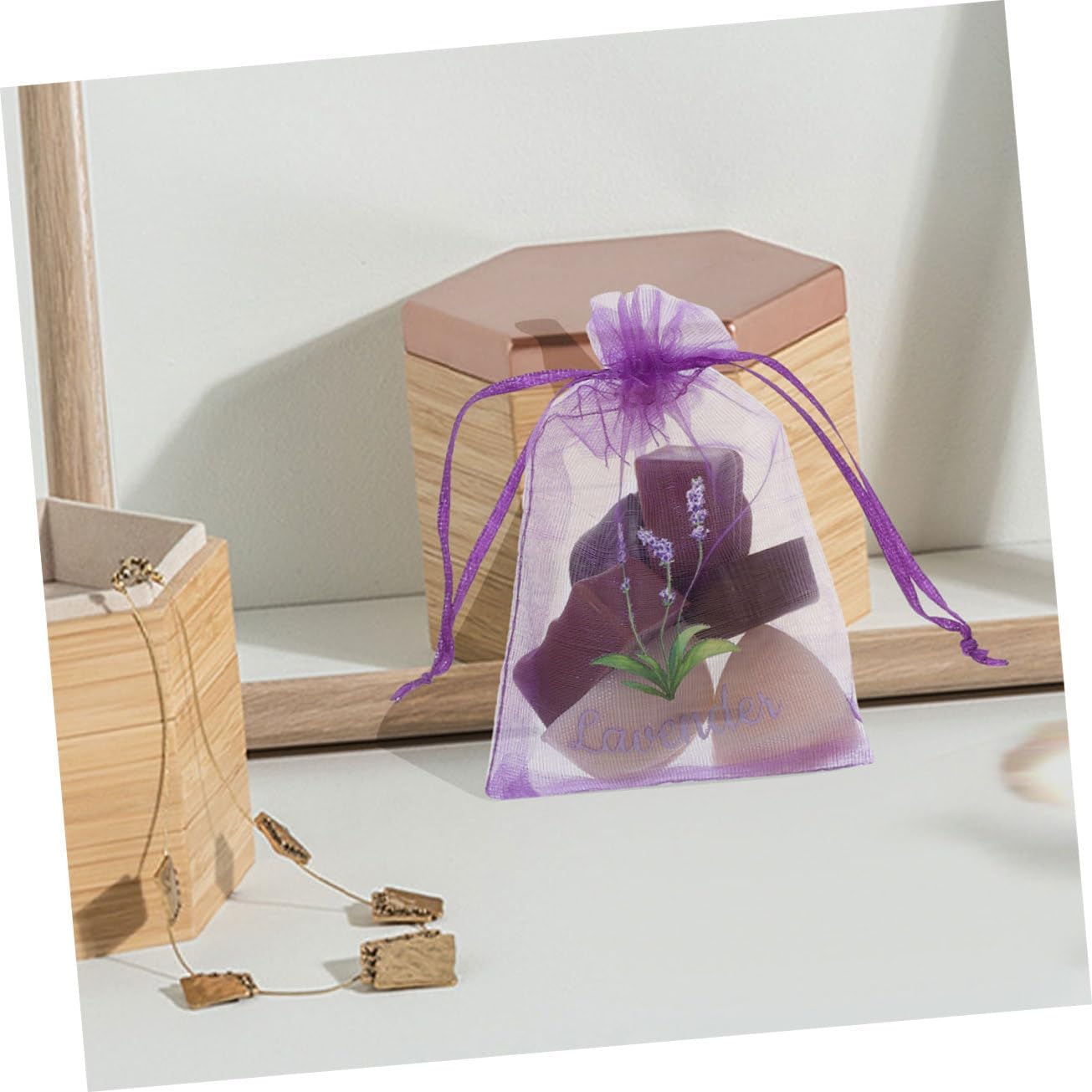 PRETYZOOM 20pcs Lavender Scented Drawstring Mesh Pouches