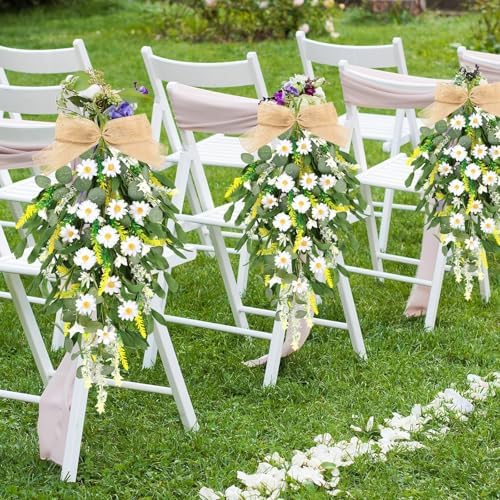 2 Pcs 24 Inch Artificial White Daisy Teardrop Wreath Swag