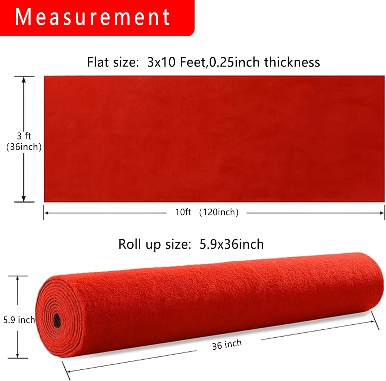 Extra Thick Red Carpet Runner 3x10ft Non-Slip Rubber Backed