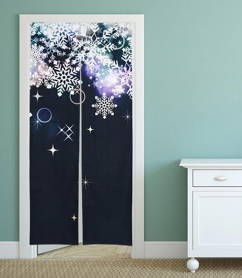 Noren Japanese Style Doorway Curtain with Crystal of Snow Print