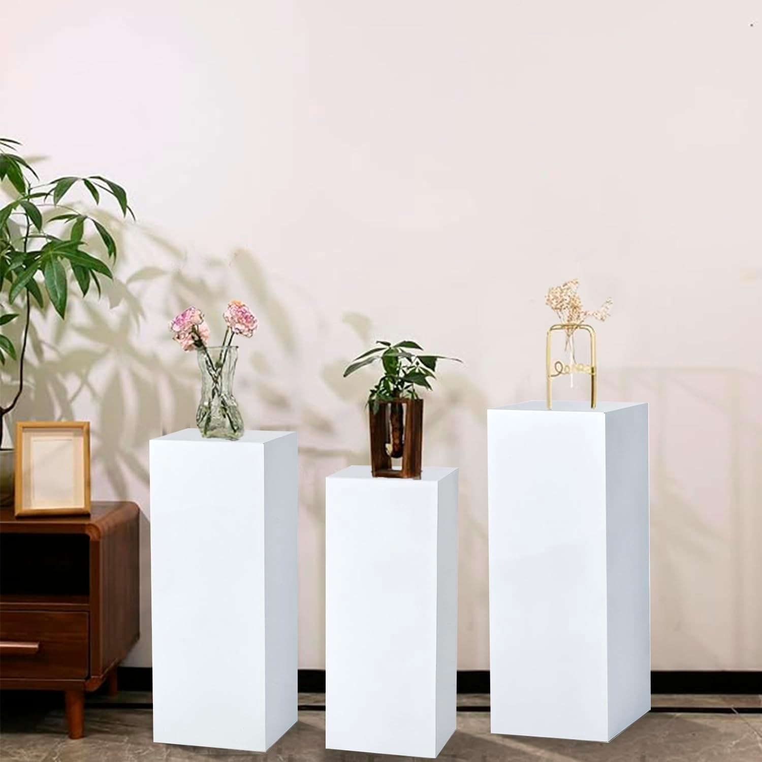 VINCIGANT 3Pcs White Square Cake Pedestal Stands for Parties