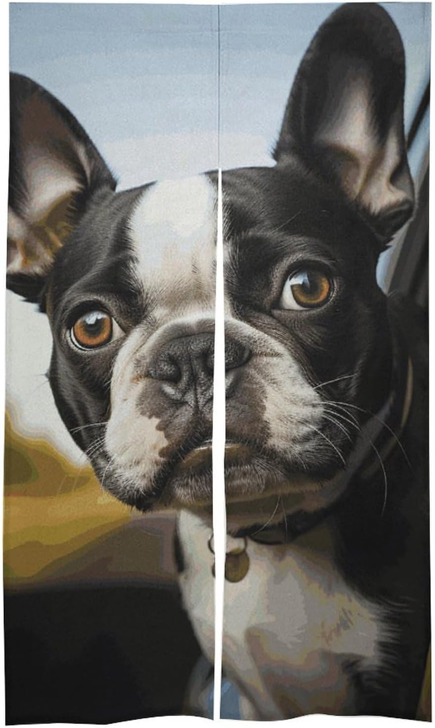 Puppy Dog Boston Terrier Door Curtain Panel - 17x57 Inch Blackout Divider
