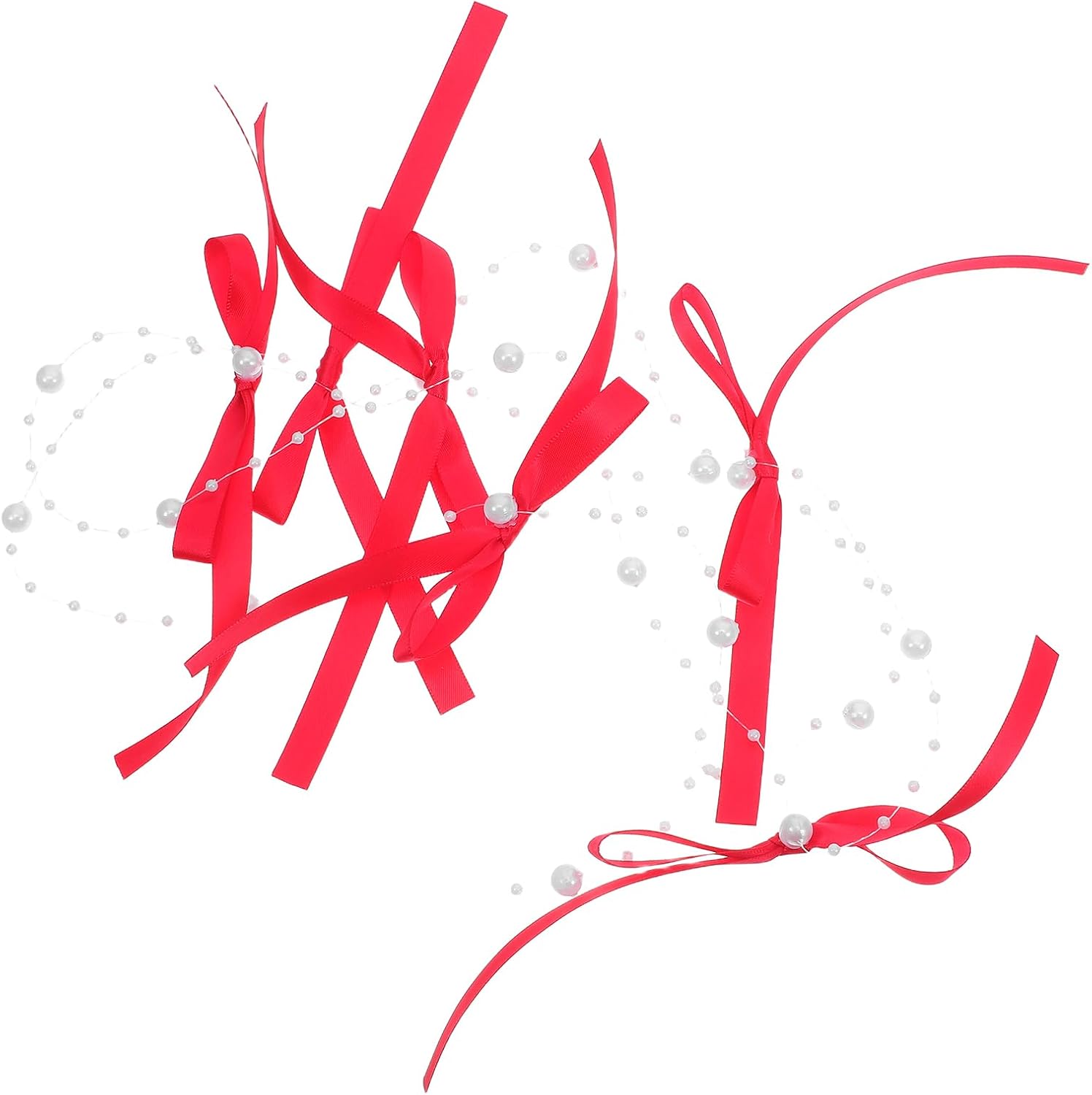 LOGOFUN Bow Bead String Curtain with Tassels Red