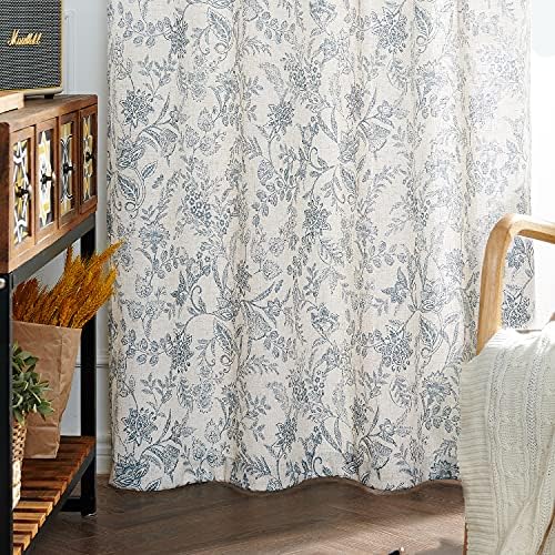 Lazzzy Linen Curtains Farmhouse Blue Floral Print 2 Panels Set