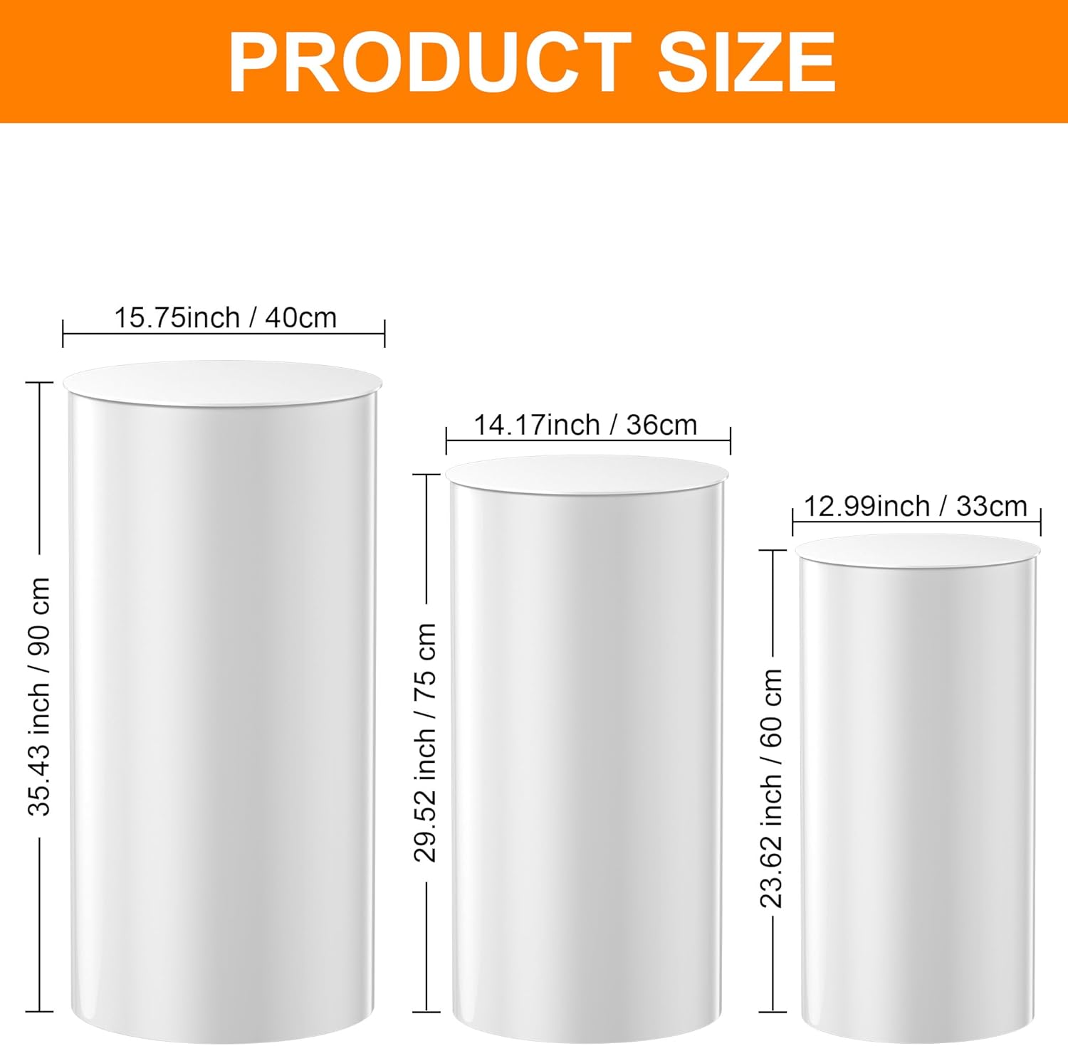 White Cylinder Pillar Stand 3 Pieces for Party Decor
