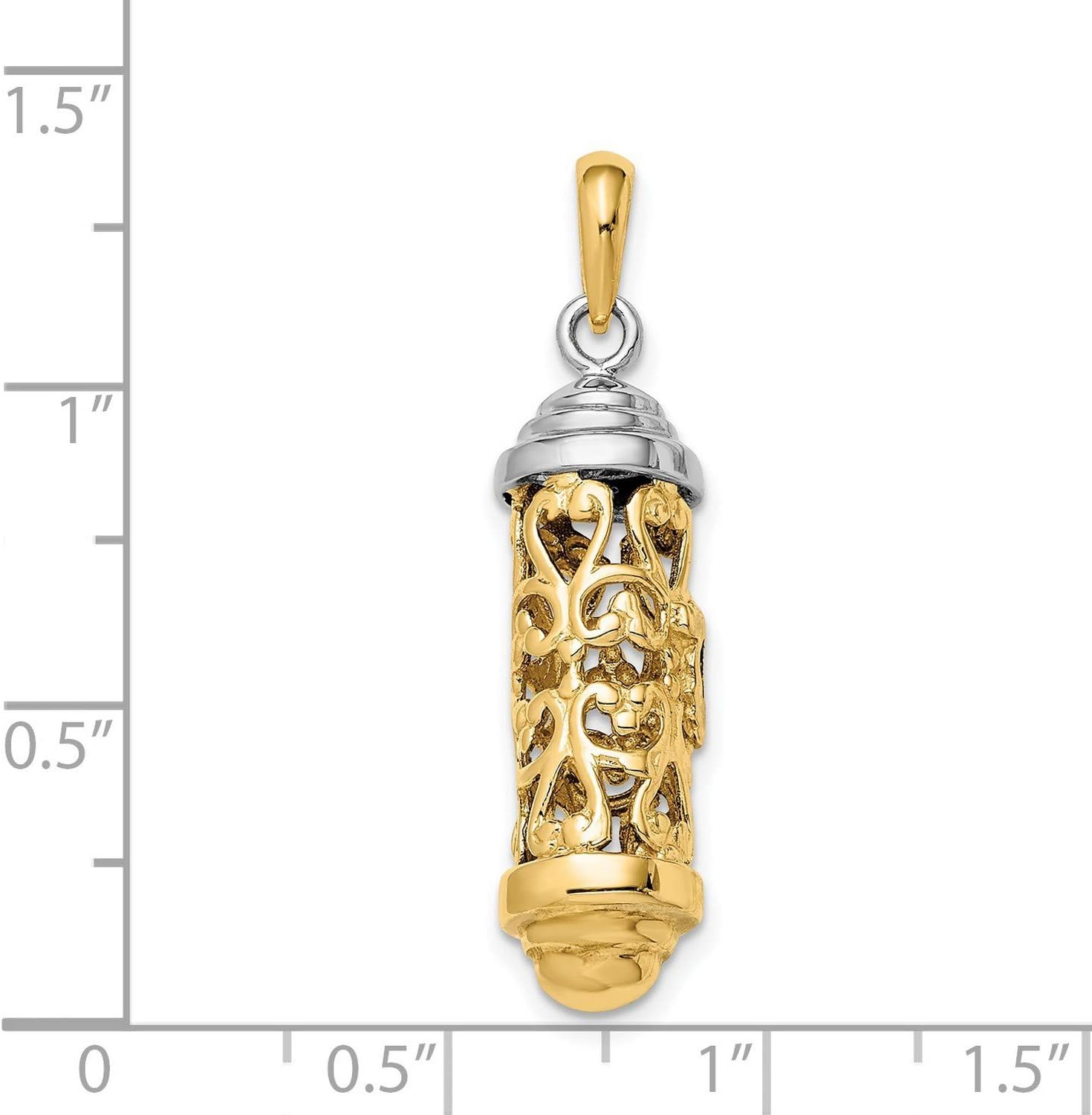 14k Solid Two-Tone Mezuzah Pendant With Top Cap 36mm x 9mm