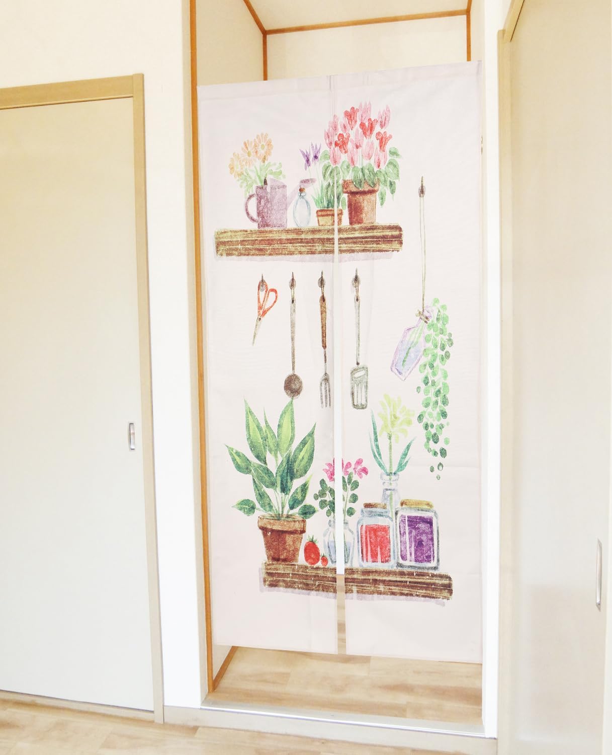 Noren Japanese Style Doorway Curtain with Planter Print
