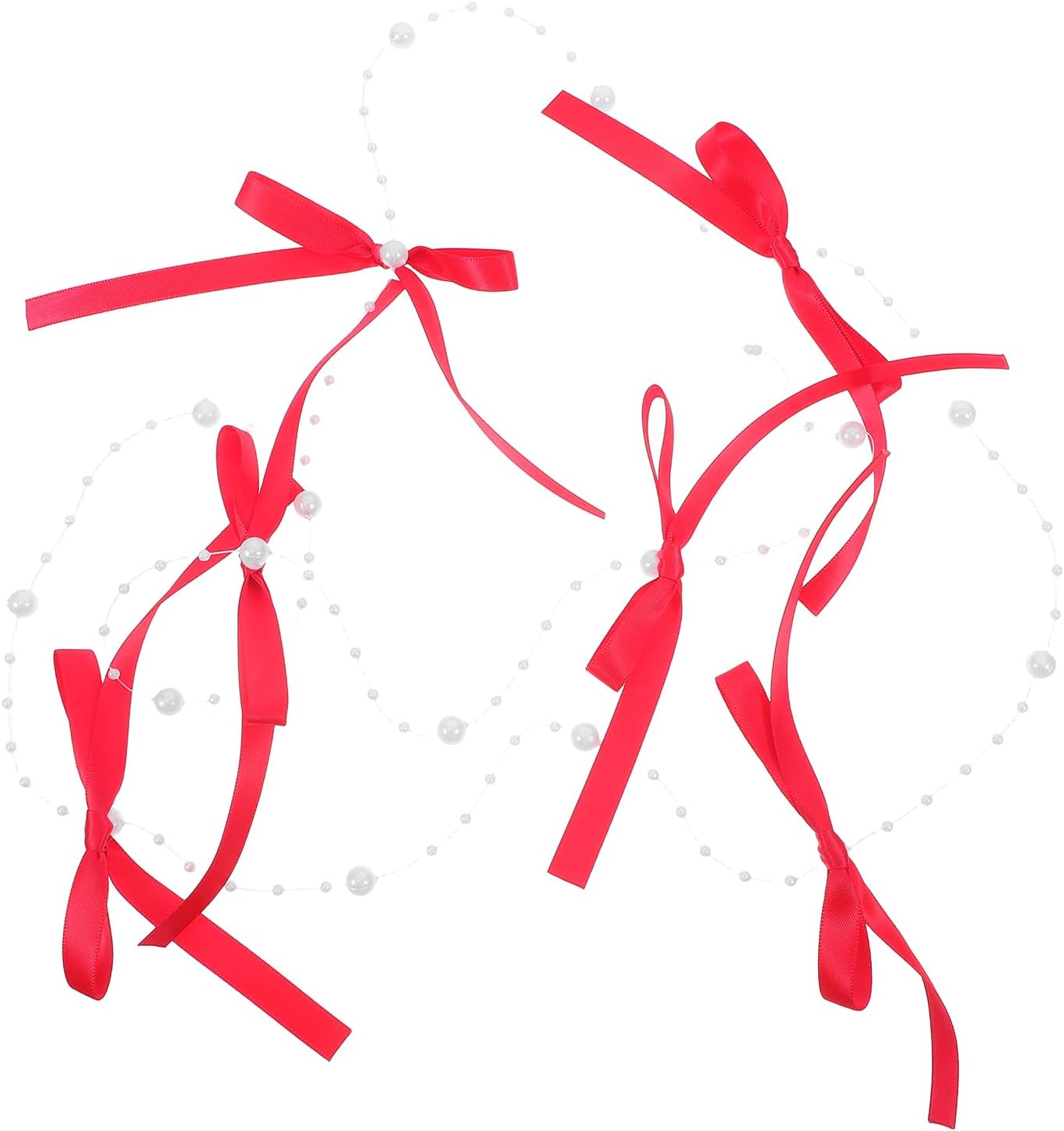 LOGOFUN Bow Bead String Curtain with Tassels Red