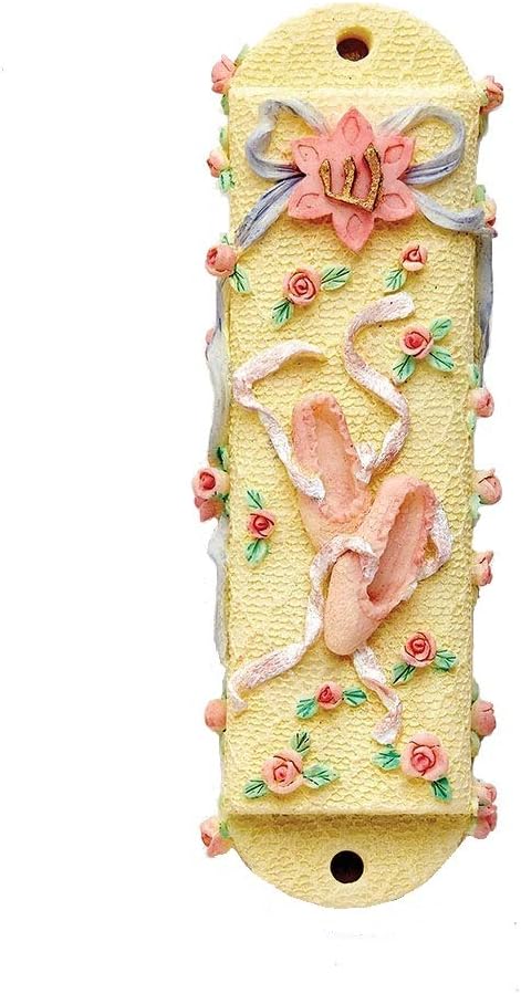 Ceramic Ballet Mezuzah Yellow Base with Pink Slippers