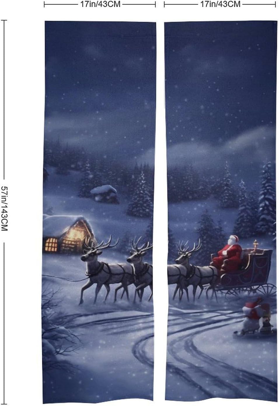 Snow Night Santa and Deer Split Door Curtain