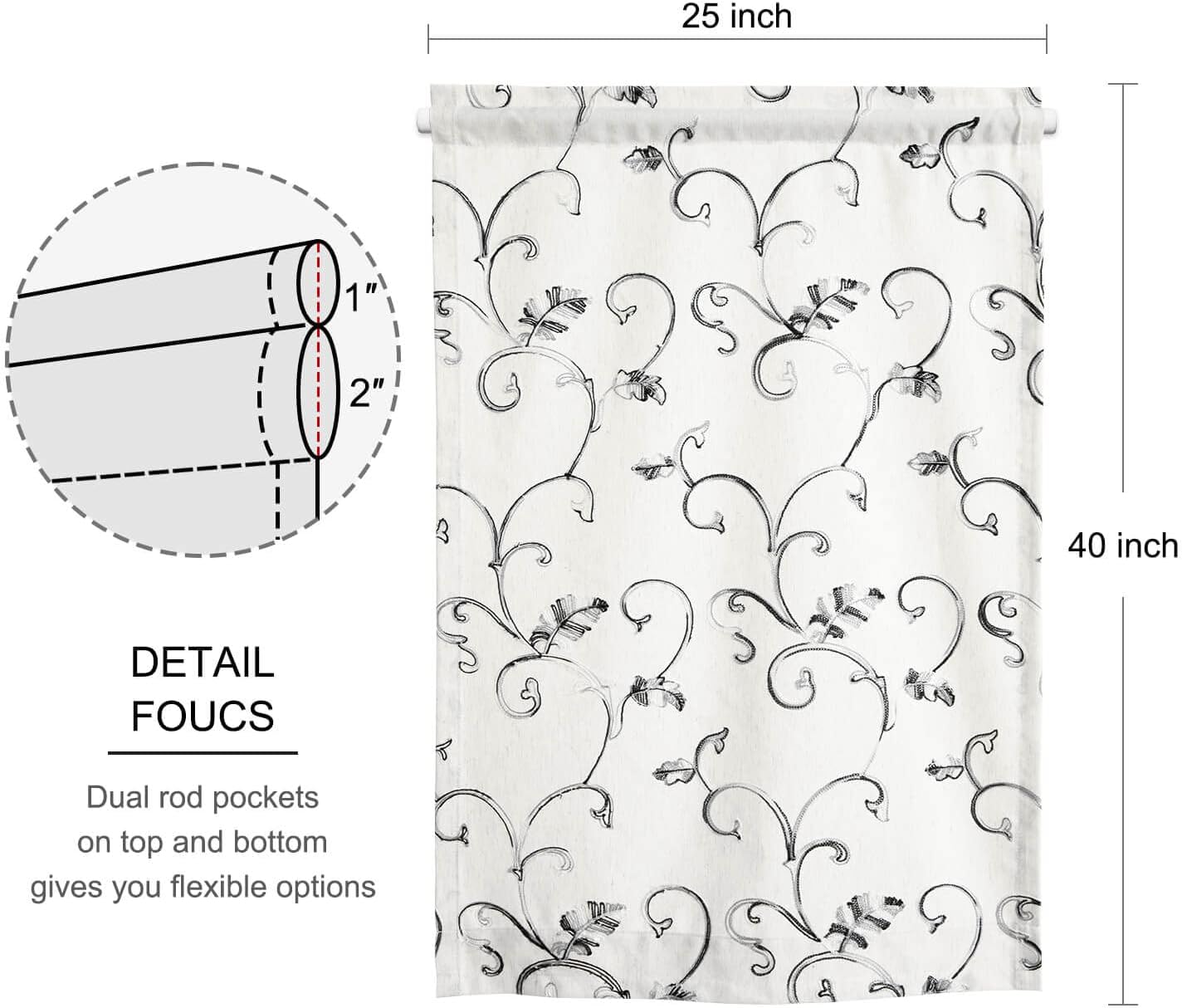 VOGOL French Door Curtains 25x40 Inches Grey on Beige Panel
