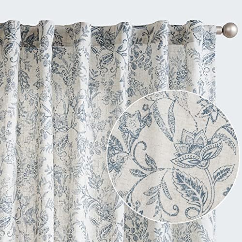 Lazzzy Linen Curtains Farmhouse Blue Floral Print 2 Panels Set