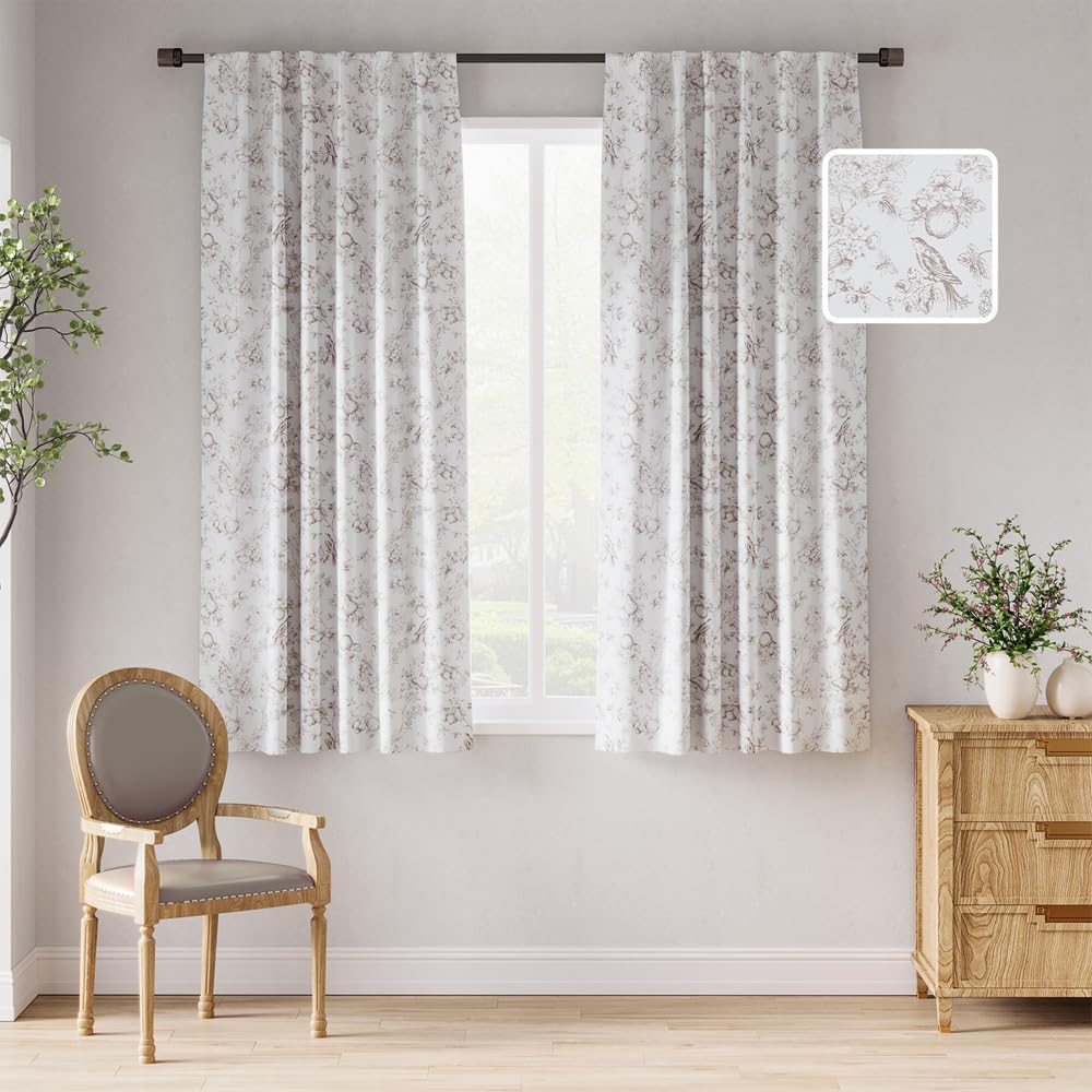 Jinchan 95 Blackout Floral Curtains 63 Inch Length Set