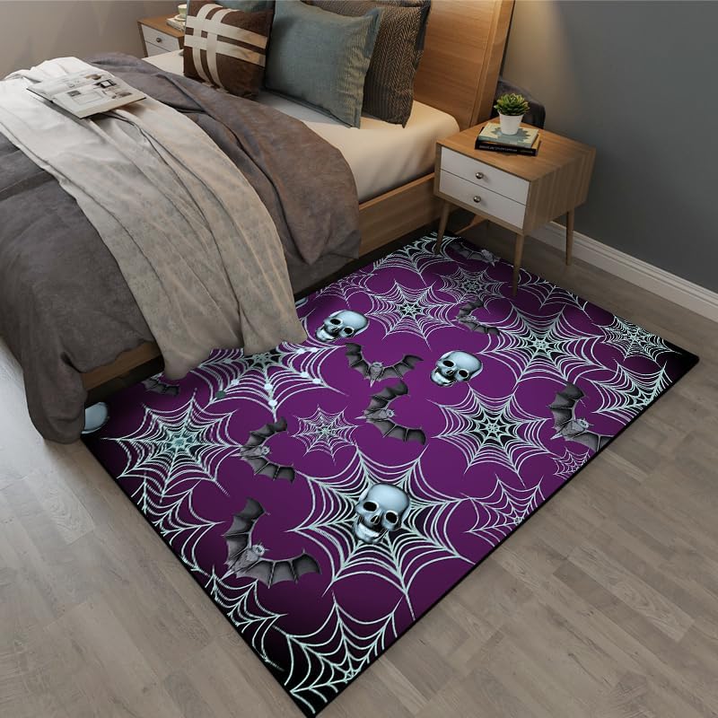 Halloween Gothic Area Rug 3x4ft Skull Bat Spider Web