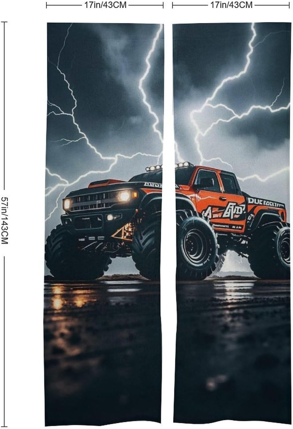 Monster Truck Black Sky Lightning Roar Door Cover Curtain