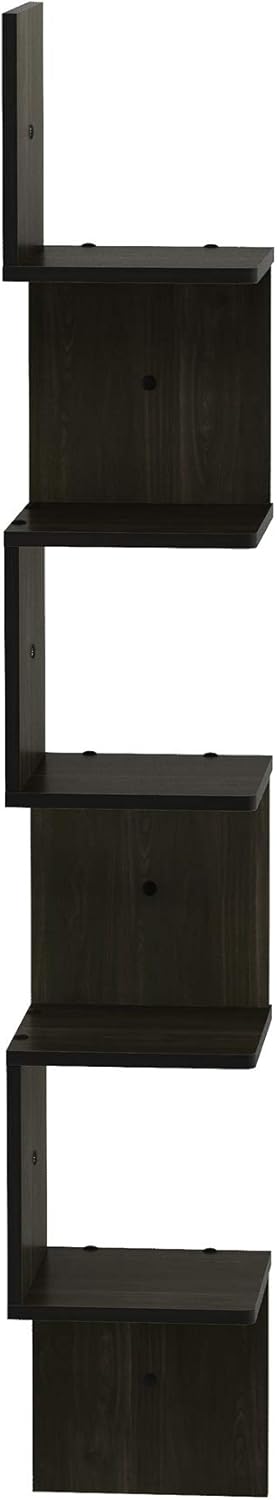 Furinno Rossi Wall Mount Floating Corner Shelf 5-Tier Espresso