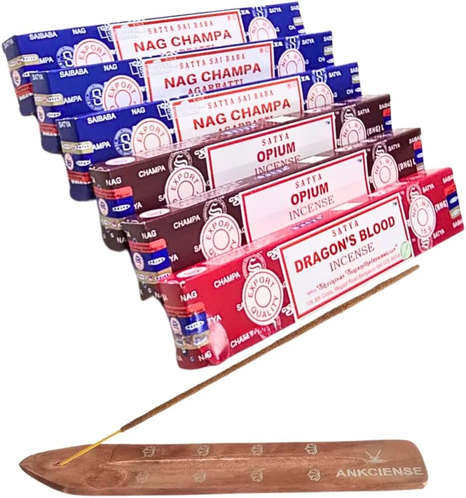 Satya Incense Holder with 3 Fragrance Variety Pack of 90 Sticks