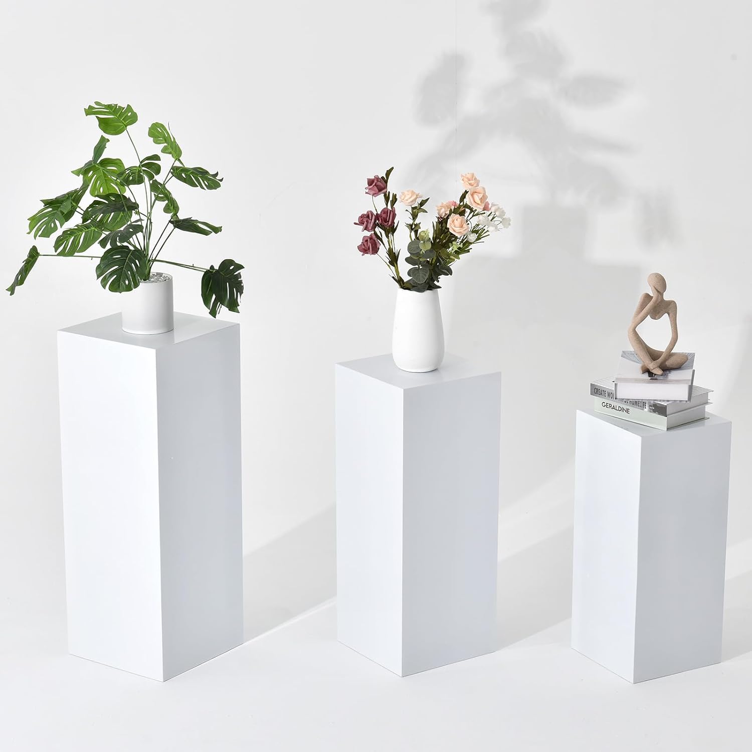 VINCIGANT 3Pcs White Square Cake Pedestal Stands for Parties