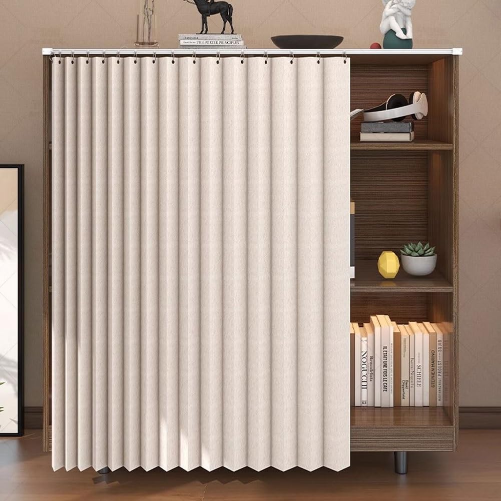 Temporary Door Curtain with Track Rail and Pleated Folds 1