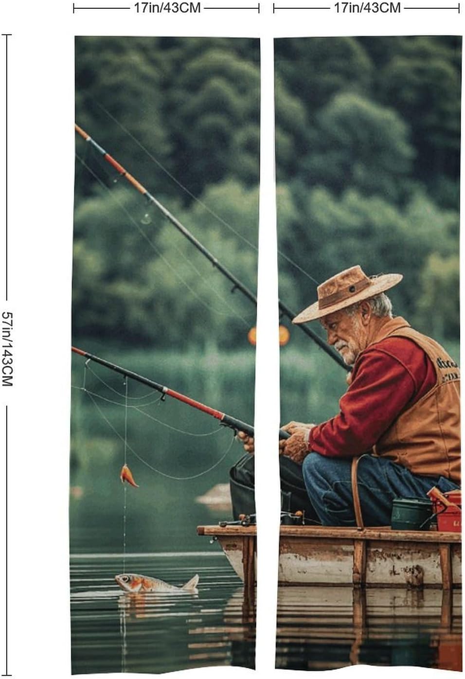 Fishing Lake Door Cover Curtain 57 X 17 Inches