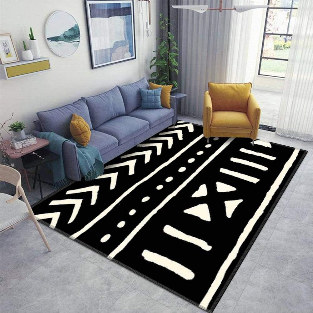African Mud Cloth Black and White Area Rug
