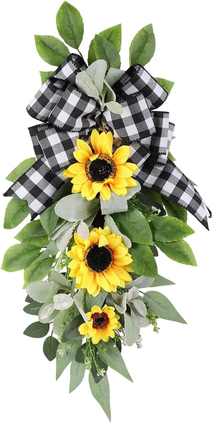 Artificial Sunflower Teardrop Front Door Wreath