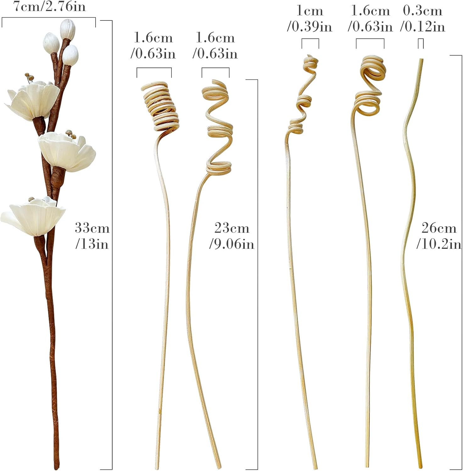 Natural Reed Diffuser Sticks Set with Flowers