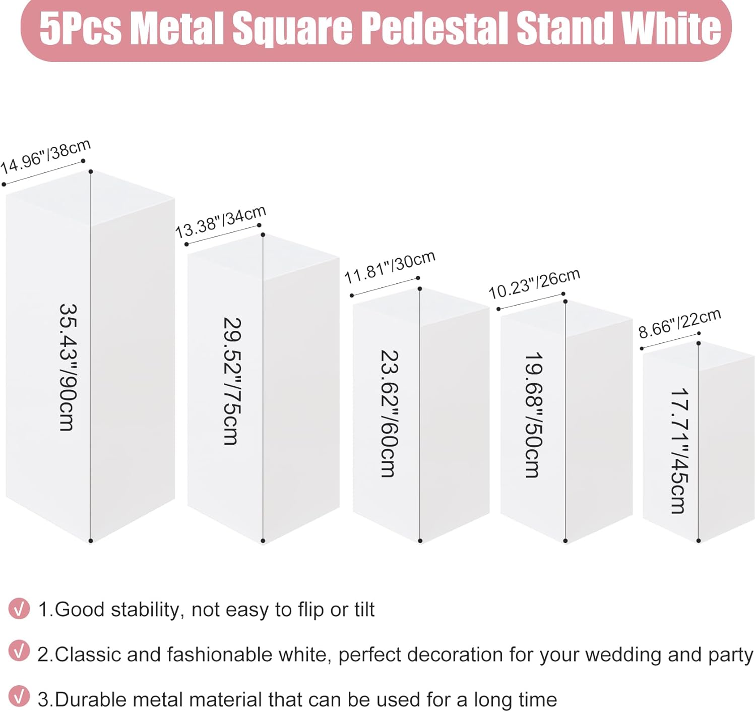 Premium White Square Pedestal Stands Set of 5