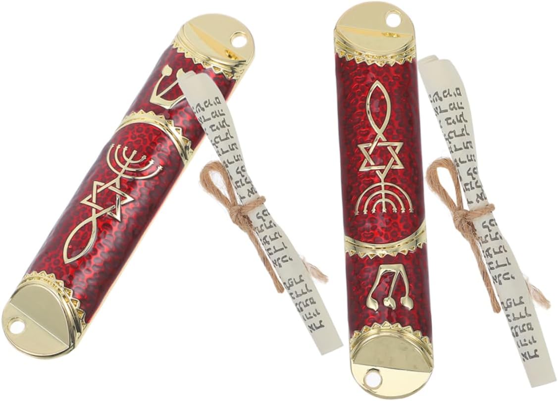 2 Sets Elegant Jewish Mezuzah with Authentic Scroll and Unique Metal Design